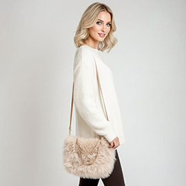 Solid Faux Fur Mini Handbag Crossbody Bag