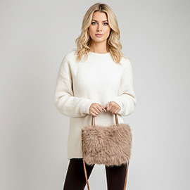 Solid Faux Fur Mini Handbag Crossbody Bag