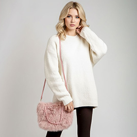 Solid Faux Fur Mini Handbag Crossbody Bag