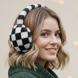 Faux Fur Plush Checkered Earmuffs