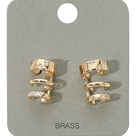 Stone Paved Triple Hoop Cuff Earrings