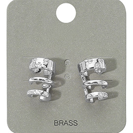 Stone Paved Triple Hoop Cuff Earrings