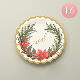 16PCS - NOEL Holiday Wreath Poinsettia Small Paper Plates