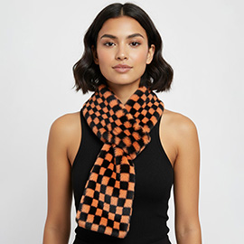 Faux Fur Plush Checkered Pull Through Scarf