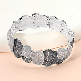 Colored Textured Metal Leaf Motif Stretch Bracelet