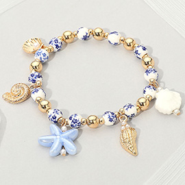 Metal Pearl Sea Shell Ceramic Starfish Charm Floral Ball Beaded Stretch Bracelet