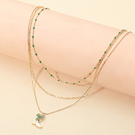 Enamel Bow Cowboy Boot Pendant Triple Layered Necklace