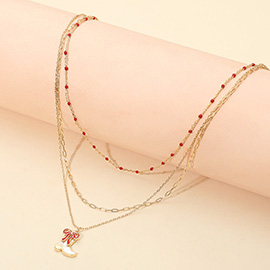 Enamel Bow Cowboy Boot Pendant Triple Layered Necklace