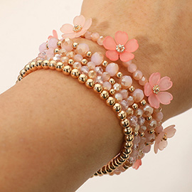 5PCS - Floral Faceted Beaded Stretch Multi Layered Bracelets