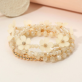 5PCS - Floral Faceted Beaded Stretch Multi Layered Bracelets