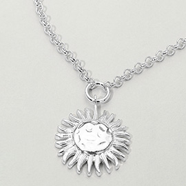 Bold Metal Radiant Sunburst Pendant Necklace