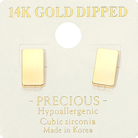 14K Gold Dipped Hypoallergenic Rectangular Plate Stud Earrings
