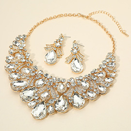 Teardrop Stone Cluster Embellished Bib Statement Evening Necklace