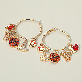Heart Smile Number One Basketball Charm Hoop Earrings