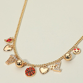 Heart Smile Number One Basketball Charm Station Necklace