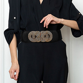 Interlocking Circle Buckle Accent Wide Elastic Waist Belt