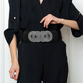 Interlocking Circle Buckle Accent Wide Elastic Waist Belt