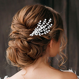 Marquise Teardrop CZ Stone Leaf Embellished Branch Hair Comb