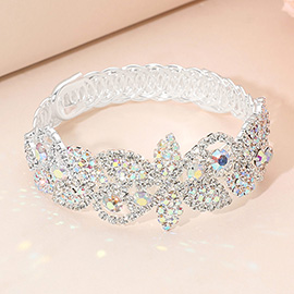 Rhinestone Paved Floral Leaf Adjustable Evening Bracelet
