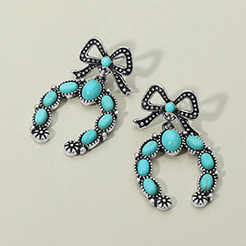 Boho Stone Embellished Bow Horseshoe Dangle Earrings