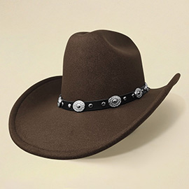 Faux Leather Metal Concho Band Western Cowboy Hat