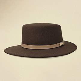 Faux Leather Band Accent Wide Brim Felt Hat
