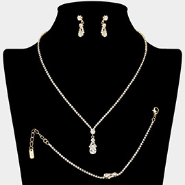 Teardrop CZ Stone Pendant Accent Rhinestone Paved Jewelry Set