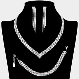 Four Row Rhinestone Paved V Shaped Jewelry Set