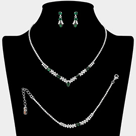 Marquise Stone Cluster Accent Rhinestone Paved Jewelry Set