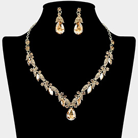 Teardrop Stone Cluster Accent Rhinestone Necklace
