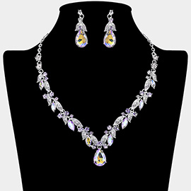 Teardrop Stone Cluster Accent Rhinestone Necklace
