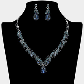 Teardrop Stone Cluster Accent Rhinestone Necklace