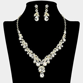 Teardrop Stone Cluster Embellished Rhinestone Necklace