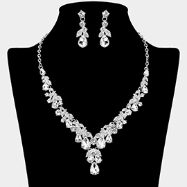 Teardrop Stone Cluster Embellished Rhinestone Necklace