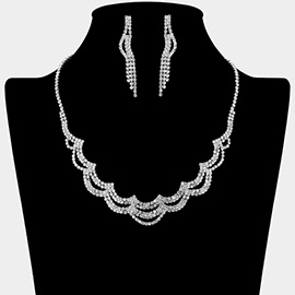 Rhinestone Paved Layered Scallop Necklace