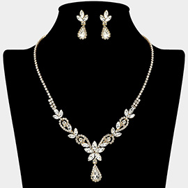 Teardrop Stone Accent Marquise Flower Stone Cluster Rhinestone Paved Necklace