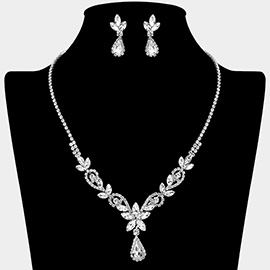 Teardrop Stone Accent Marquise Flower Stone Cluster Rhinestone Paved Necklace