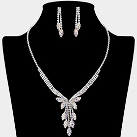 Rhinestone Paved Marquise Leaf Drop Necklace
