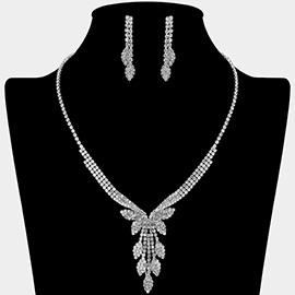Rhinestone Paved Marquise Leaf Drop Necklace