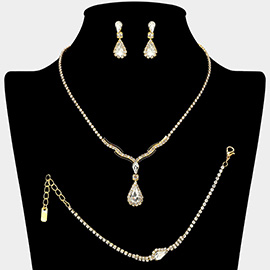 Teardrop Stone Pendant Accent Rhinestone Paved Jewelry Set