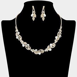 Teardrop Cluster Rhinestone Paved Leaf Necklace