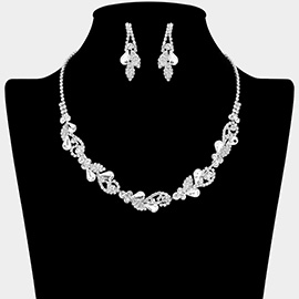 Teardrop Cluster Rhinestone Paved Leaf Necklace