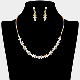 Flower CZ Stone Cluster Link Rhinestone Paved Necklace