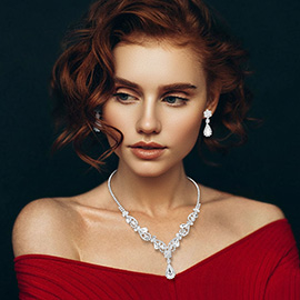 Teardrop Stone Cluster Accent Rhinestone Paved Y Shape Necklace