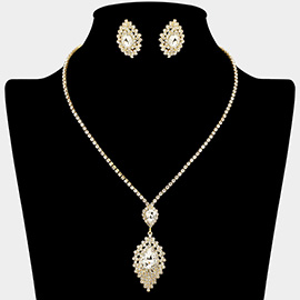 Teardrop Stone Center Rhinestone Paved Pendant Accent Necklace