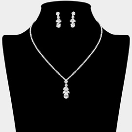 Teardrop Marquise CZ Stone Cluster Accent Rhinestone Paved Necklace