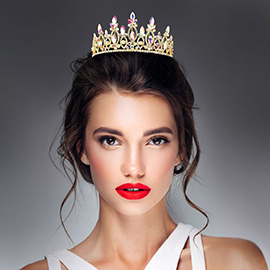 Marquise Stone Cluster Embellished Rhinestone Paved Crown Princess Tiara