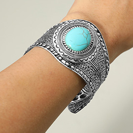 Boho Western Oval Turquoise Stone Accent Cuff Bracelet