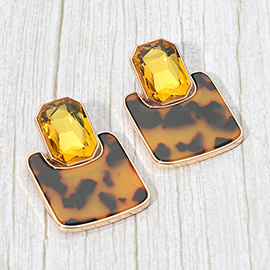 Geometric Stone Accent Printed Resin Plate Drop Earrings
