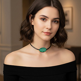 Oval Stone Pendant Accent Cord Necklace